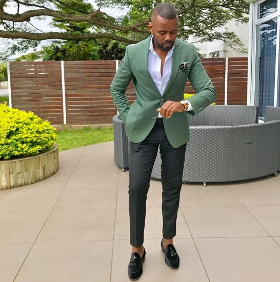 Fashionable and Handsome Green Slim Fit Gap Flip Collar Formal Men's Suit_2