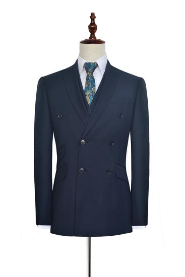 Classical Lapel Double Breasted Business Mens Suits for Formal | Three Piece Dark Navy Suits for Men_3