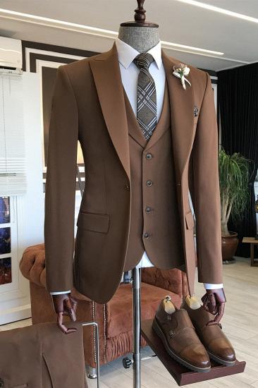 Jagger New Arrival Brown 3-Pieces Peaked Lapel Business Suits For Men_1