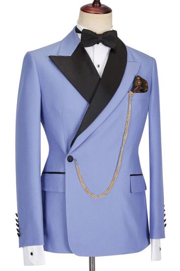 Chic Blue Peaked Lapel Slim Fit Bespoke Men Suits With One Side Button_3