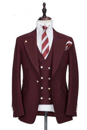 Fashion Burgundy Peaked Lapel One Button Men Suits