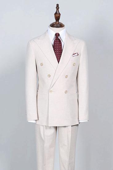 Happnessmall Simple White Peaked Lapel Double Breasted Business Suit For Men_1