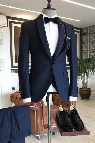 Daniel Modern Navy Blue One Button Shawl Lapel Wedding Groom Suits_1