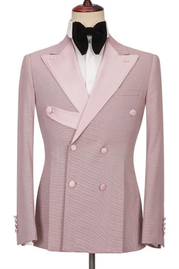 Fashionable double breasted pointed lapel men's suit | Unique pink men's suit
