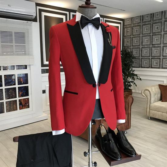 Wilder Chic Red One Button Black Peaked Lapel Men’S Formal Suit_2