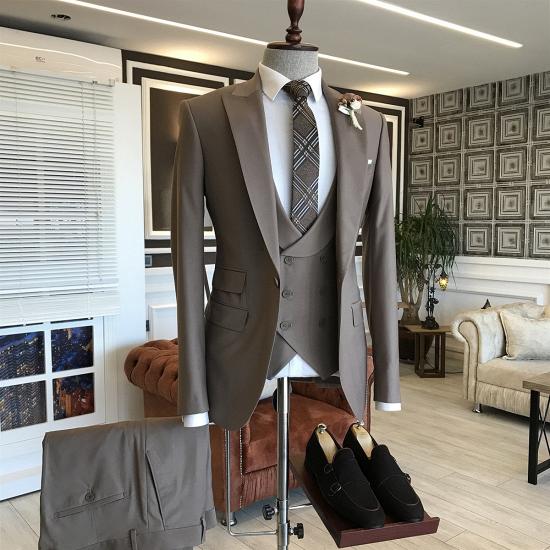 Happnessmall Elegant Coffee Peaked Lapel Slim Fit  3-Pieces Business Suits On Sale_2