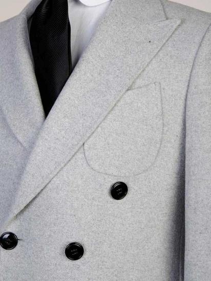 Grey Men’s Wool Blend Long Coat_3