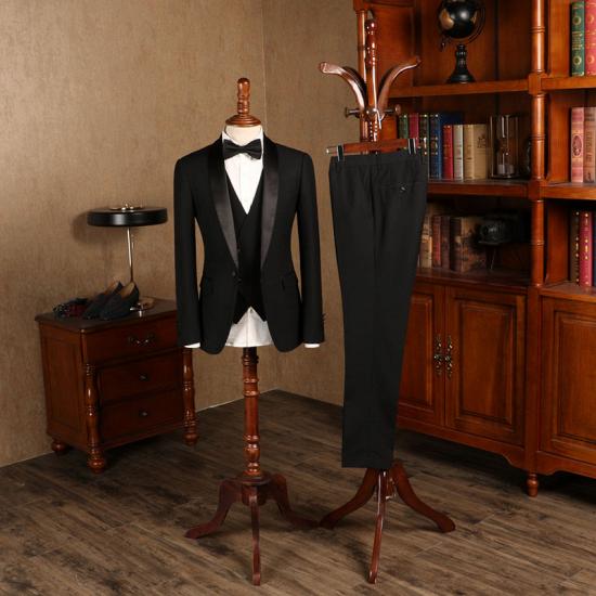 Iris Gentle Black 3 Pieces Custom Wedding Suit For Grooms_2