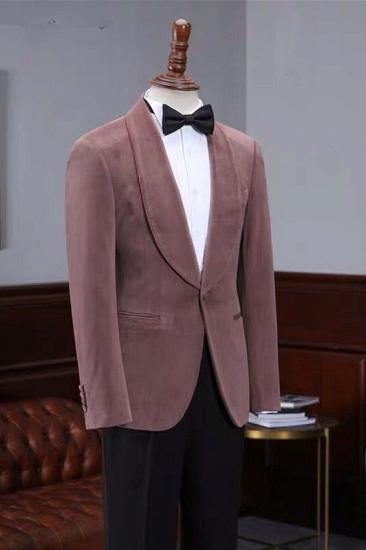 Unique Pink Velvet Shawl Laple Men Suits for Wedding_2