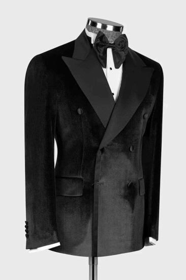 Asher Fashion Black Double Breasted Velvet Prom Suits With Peaked Lapel_2