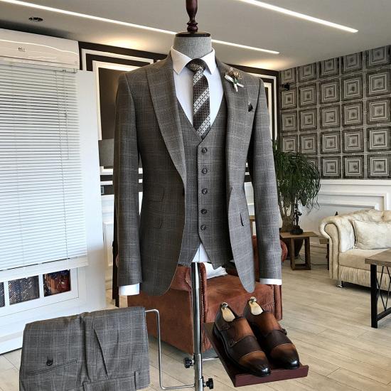 Ioanna Smart Formal Small Plaid Peaked Lapel Bespoke Slim Fit Men Suits_2
