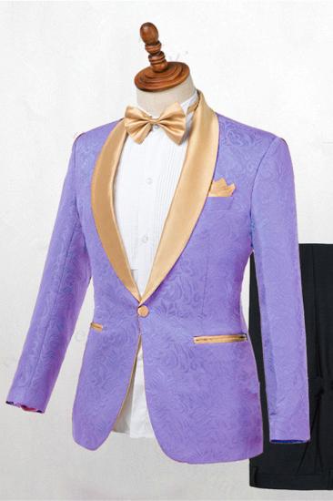 Matthew Fashion Purple One Button Jacquard Slim Fit Wedding Tuxedo for Men_1