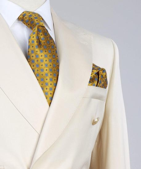 Unique Creamy White Double Breasted Stylish Peaked Lapel Slim Fit Men Suits_2