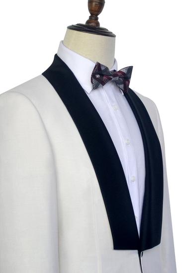 Finnegan Black Knife Collar Classic White Wedding Tuxedos | One Button Wedding Suits for Men_4