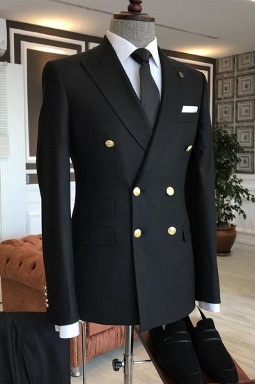 Livia Classic Black Peaked Lapel Double Breasted Tailored Business Suits For Men