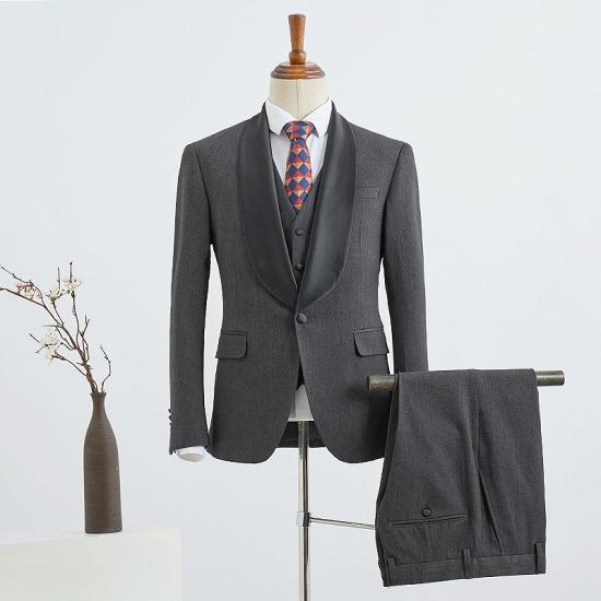 Zephyr Stylish dark gray 3 pieces slim fit wedding suit for grooms_2