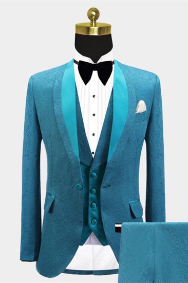 Shawl lapel jacquard slim fitting wedding men's three piece set