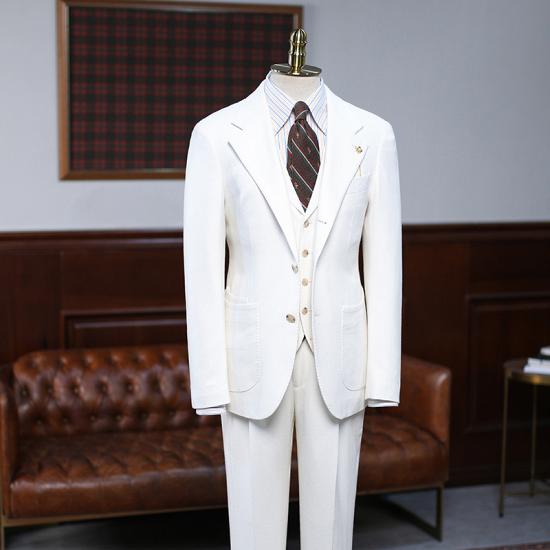 Alain Stylish White 3 Pieces Notched Lapel Slim Fit Custom Business Suit_2
