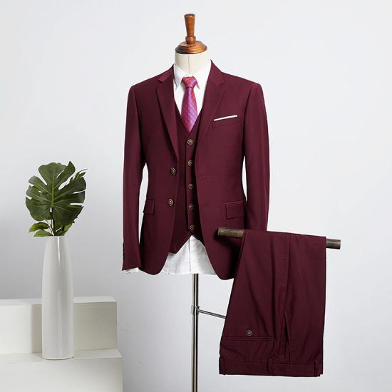 Zeno Stylish Burgundy 3 Pieces Slim Fit Tailored Suit For Business_2
