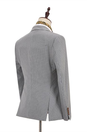 Classical Black-and-White Plaid Slim Fit 3 Piece Men's Suit with Denim Blue Waistcoat_2