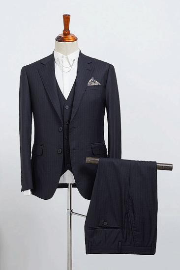 Victor New Arrival Modern Navy Blue Striped 3 Pieces Slim Fit Bespoke Business Suit