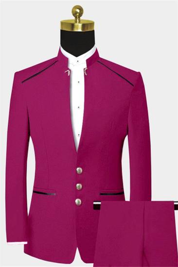 Hunter Pink Mandarin Collar Men Suits | Classic Two Pieces Three Buttons Prom Suits