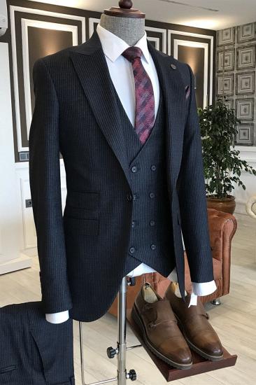 Valtor Traditional All Black Velvet Peaked Lapel Double Breasted Waistcoat Custom Business Suits For Men_1