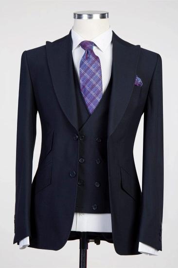 Hayes Glamoros Dark Navy Three Pieces Peaked Lapel Men Suits_1