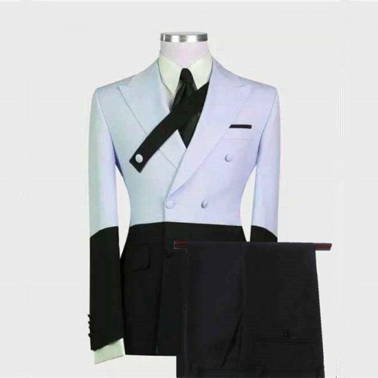 Stylish Devon Sky Blue And Black Peaked Lapel Prom Men Suits Online_2