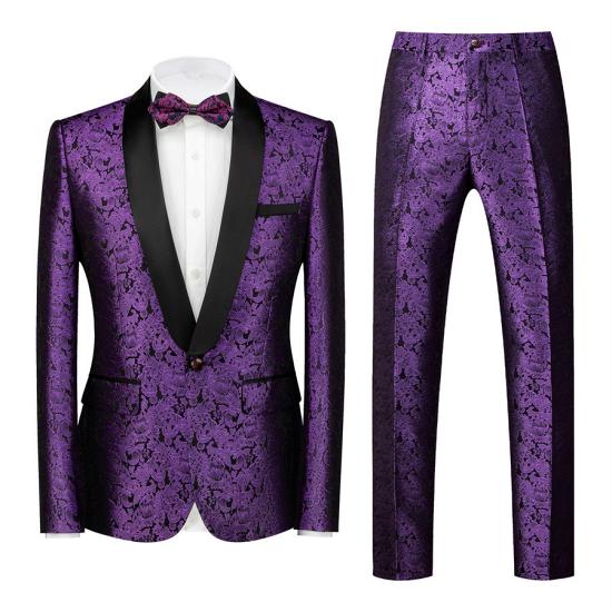 Nico Purple Jacquard Slim Fit Men Wedding Suits With Black Lapel_2