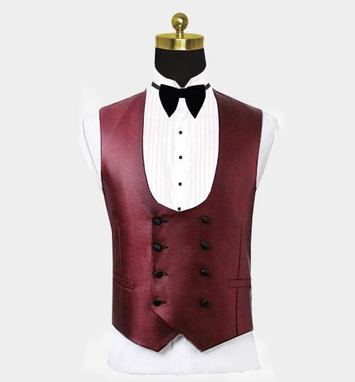 Chic Burgundy Three Pieces Men Suits | Black Shawl Lapel Tuxedo Online_3