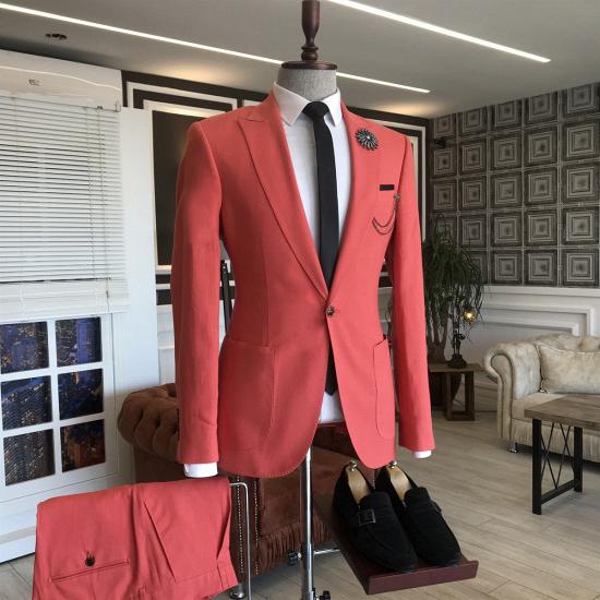 Hendrix Popular Red Peaked Lapel Slim Fit 2 Flaps Prom men suits_2