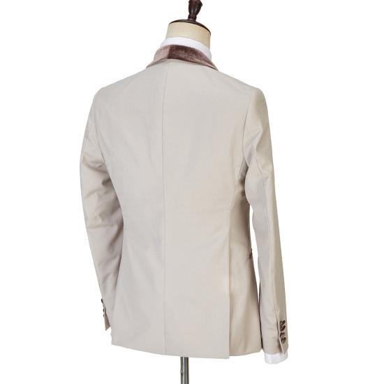 Fashionable Light Champagne Slim Fit Shawl Lapel Shiny  Three Pieces Men Suits | Happnessmall_4
