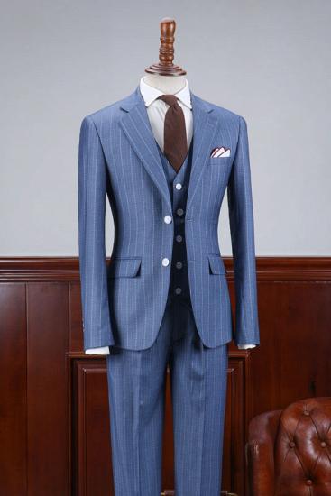 Lucien Trendy Blue Striped 3 Pieces Slim Fit Business Suit For Men