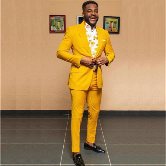 Orion Simple Yellow Peaked Lapel One Button Best Fitted Mens Suit Online_2