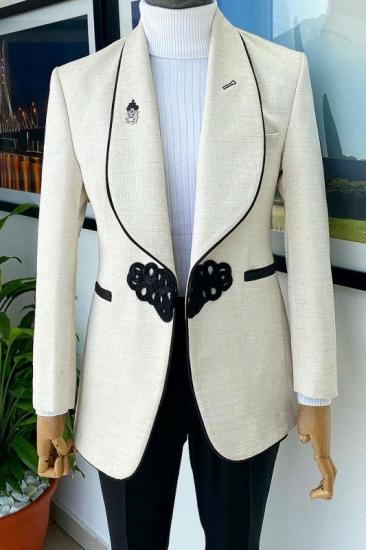 New Arrival White Knitted Button Shawl Lapel Two Pieces Wedding Suits_1