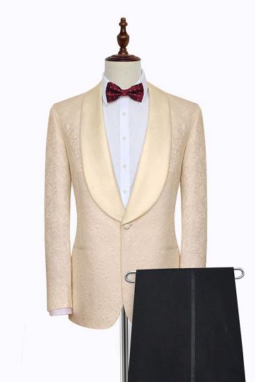Elegant Champagne Jacquard Silk Shawl Lapel Wedding Tuxedos for Groom