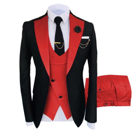 Ethan Chic Black Three Pieces Peaked Lapel One Button Men Suits Online_2