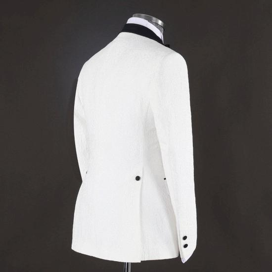 Chic White Three Pieces Shawl Lapel Jacquard Wedding Suits | Happnessmall_3