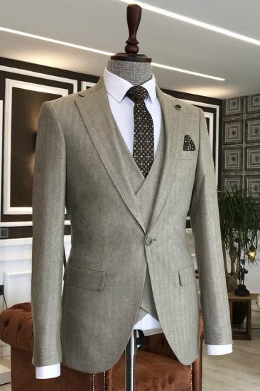 Martha Light Khaki 3-Pieces Notched Lapel One Button Business Suits For Men_1