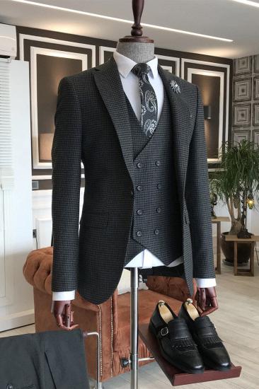 Gentle Black Small Plaid 3-Pieces Notched Lapel Business Men Suits