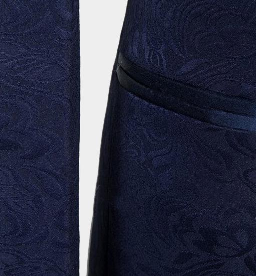 Fashion Navy Blue Three Pieces Jacquard Huge Shawl Lapel Bespoke Men Suits For Prom | Wedding_5