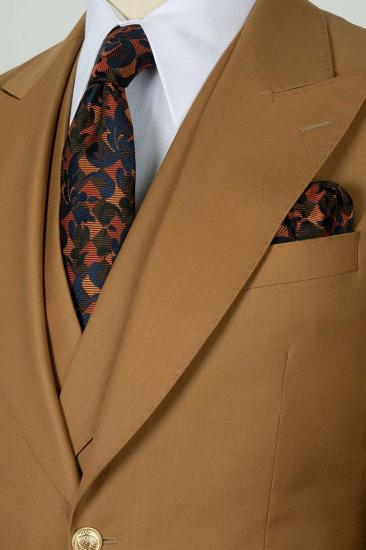 Morden Camel 3 Piece Peaked Lapel Slim Fit Men Suits With Classic Vest_4