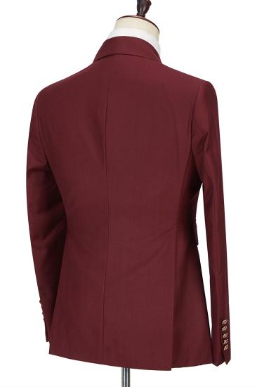 Glamorous Burgundy  Double Breasted Peak Lapel Men's Formal Suit_2