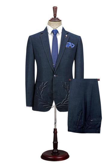 Titos Popular Dark Navy One Button Men Suits With Notched Lapel_1