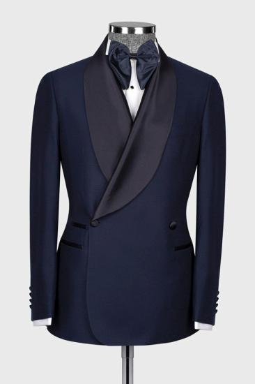 Greyson Handsome Navy Blue Double Breasted Shawl Lapel Two Pieces Men Wedding Suits_1