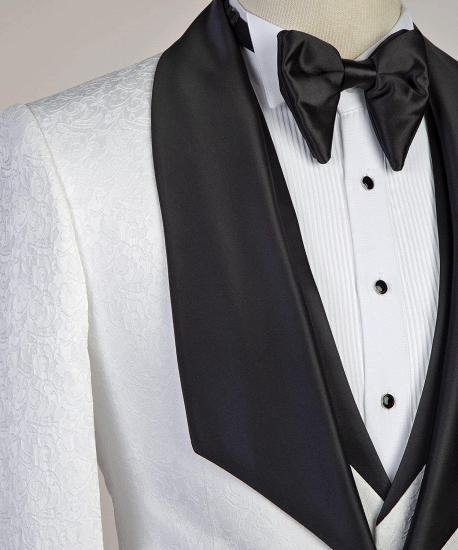 Markos White Jacaquard Three-Pieces Wedding Groom Suits with Black Shawl Lapel_3