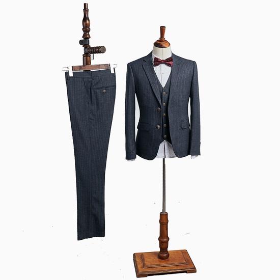 Andrew Popular Dark Gray Striped 3 Pieces Slim Fit Custom Business Suit_2