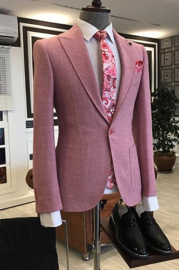 Latest Design Pink Peaked Lapel One Button Slim Fit Prom Men Suits_1