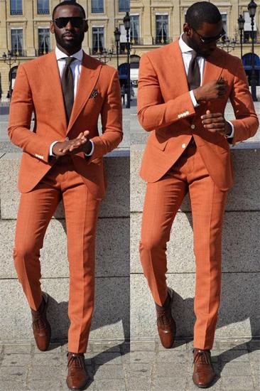Leopold High-Quality Orange Slim Fit Peaked Lapel Prom Men Suits_1